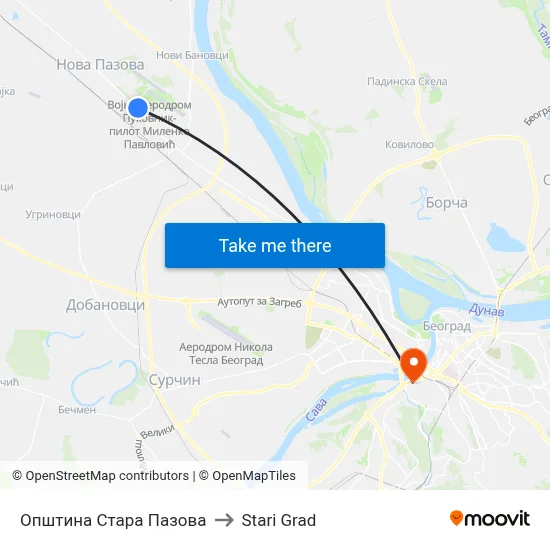 Stara Pazova Municipality to Old Town map