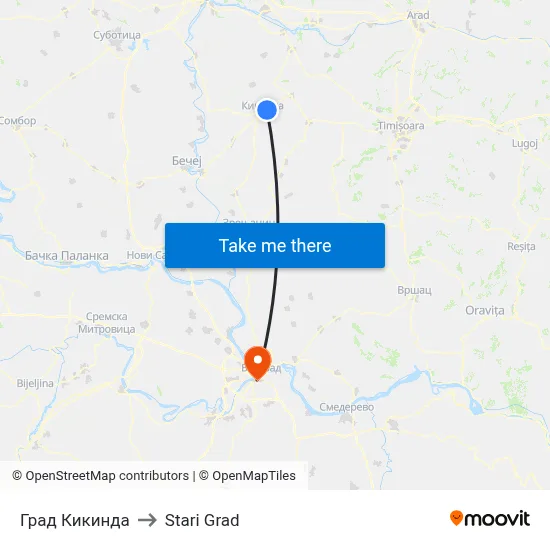 Kikinda City to Old Town map