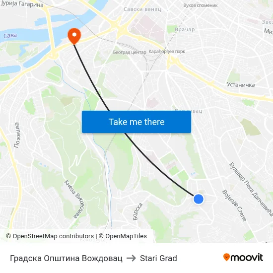 Vozdovac City Municipality to Old Town map