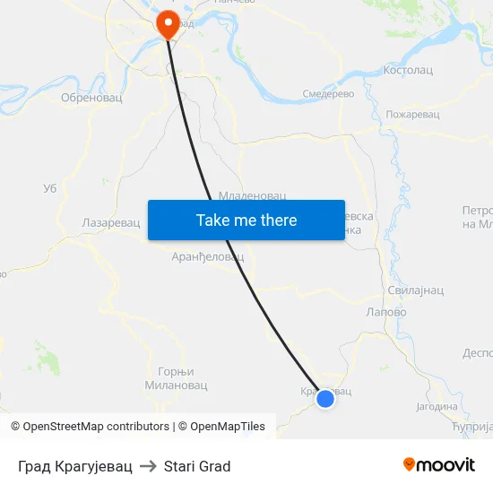 Kragujevac City to Old Town map