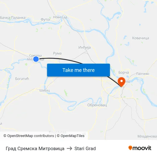 City of Sremska Mitrovica to Old Town map