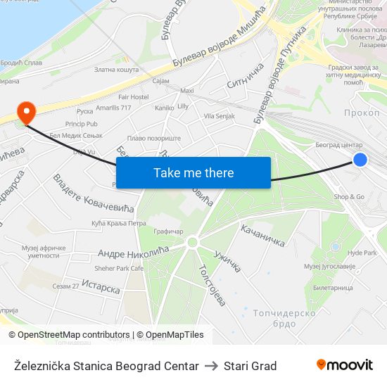 Železnička Stanica Beograd Centar to Stari Grad map