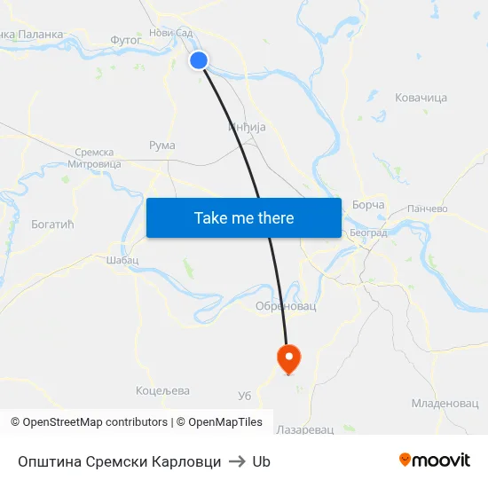 Sremski Karlovci Municipality to Ub map