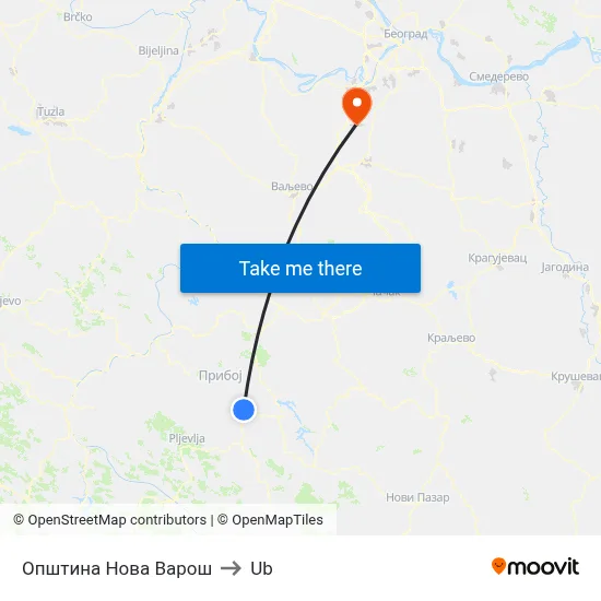Nova Varoš Municipality to Ub map