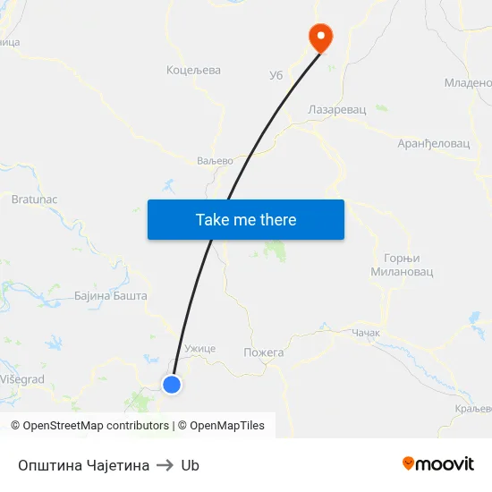 Општина Чајетина to Ub map