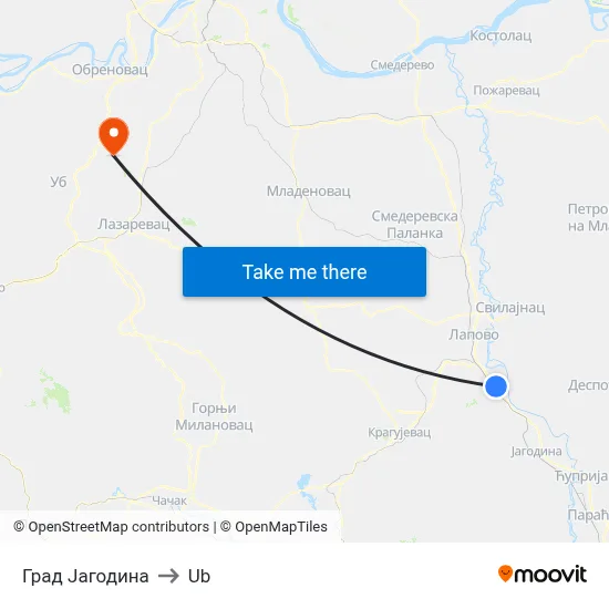 City of Jagodina to Ub map