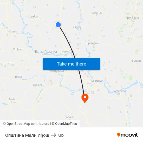 Mali Iđoš Municipality to Ub map
