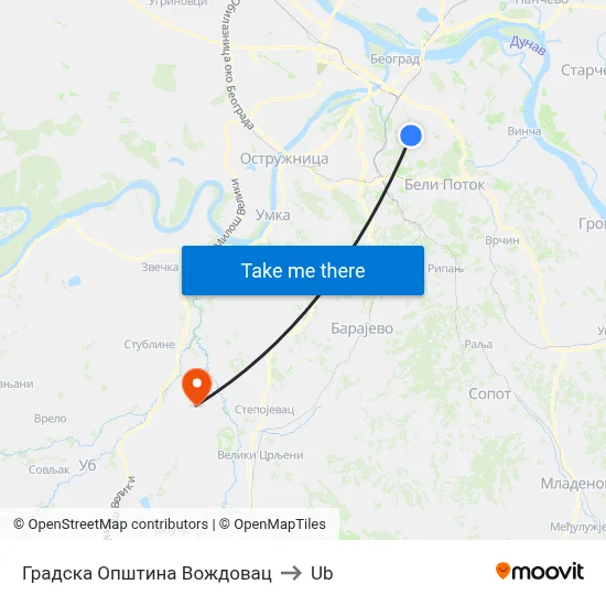 Vozdovac City Municipality to Ub map