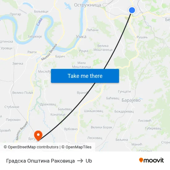 Rakovica City Municipality to Ub map
