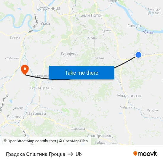 Gročka City Municipality to Ub map