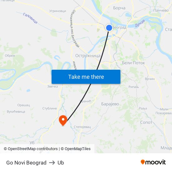 Go Novi Beograd to Ub map