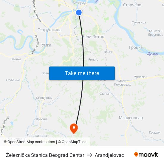 Železnička Stanica Beograd Centar to Arandjelovac map