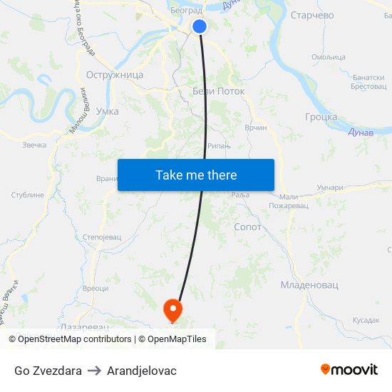 Go Zvezdara to Arandjelovac map