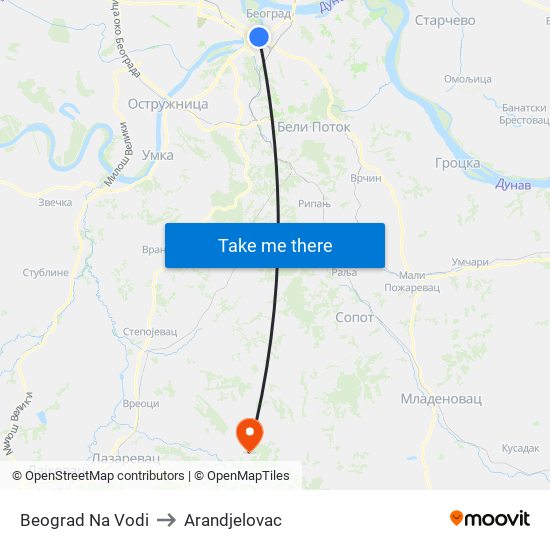 Beograd Na Vodi to Arandjelovac map