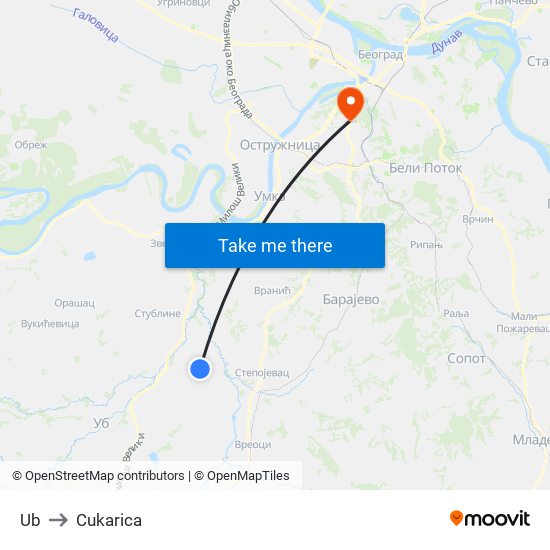 Ub to Cukarica map