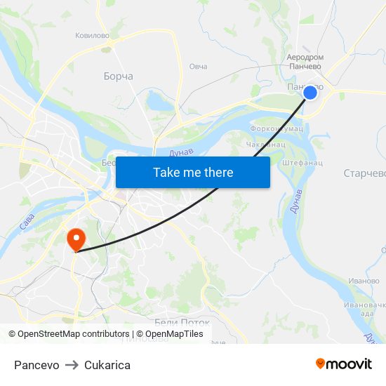 Pancevo to Cukarica map