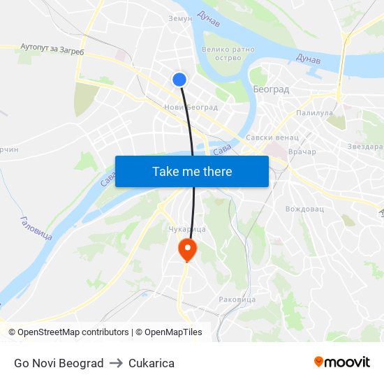 Go Novi Beograd to Cukarica map