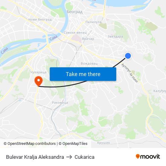 Bulevar Kralja Aleksandra to Cukarica map