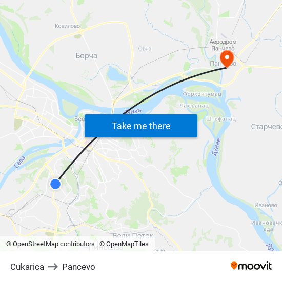 Cukarica to Pancevo map
