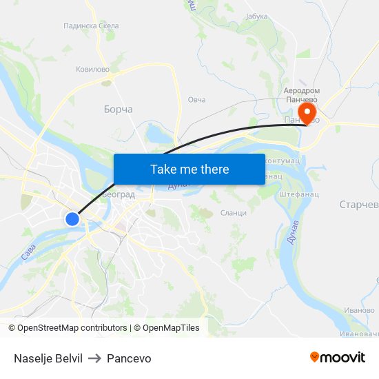 Naselje Belvil to Pancevo map