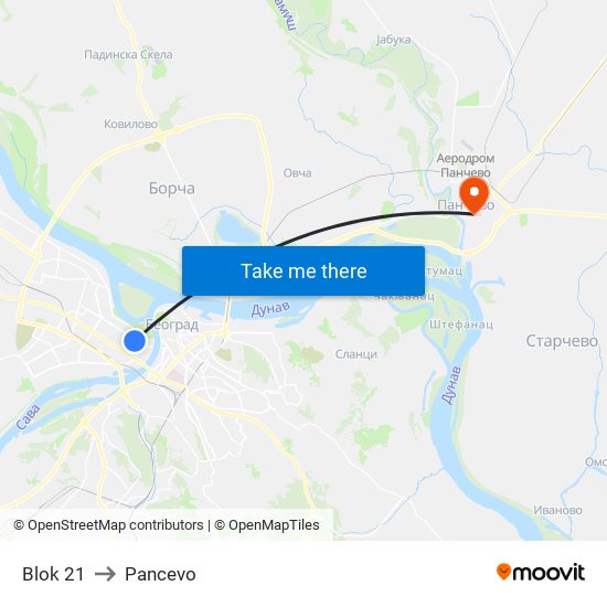 Blok 21 to Pancevo map