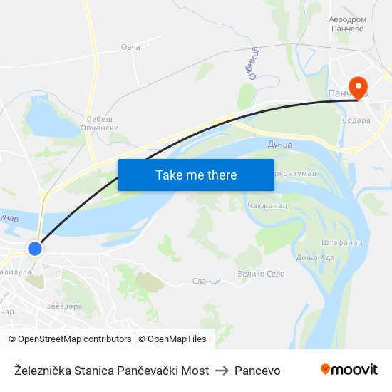 Železnička Stanica Pančevački Most to Pancevo map