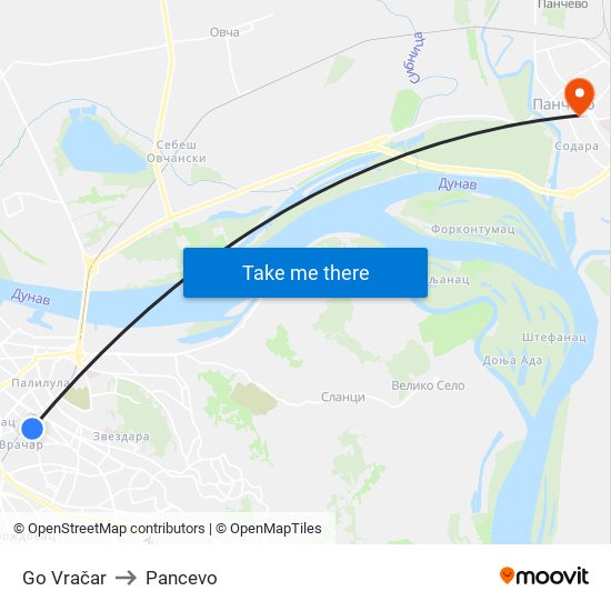Go Vračar to Pancevo map