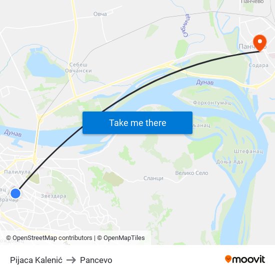 Pijaca Kalenić to Pancevo map