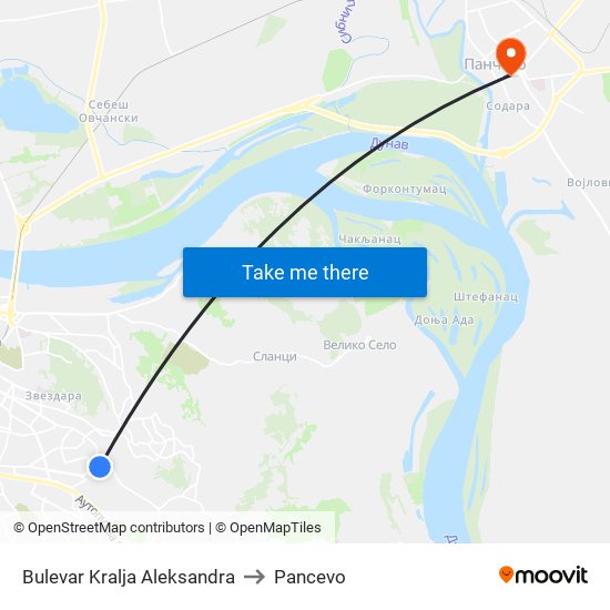 Bulevar Kralja Aleksandra to Pancevo map