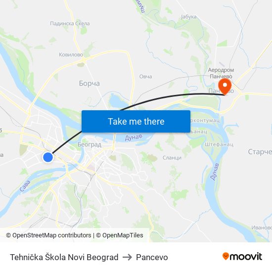 Tehnička Škola Novi Beograd to Pancevo map