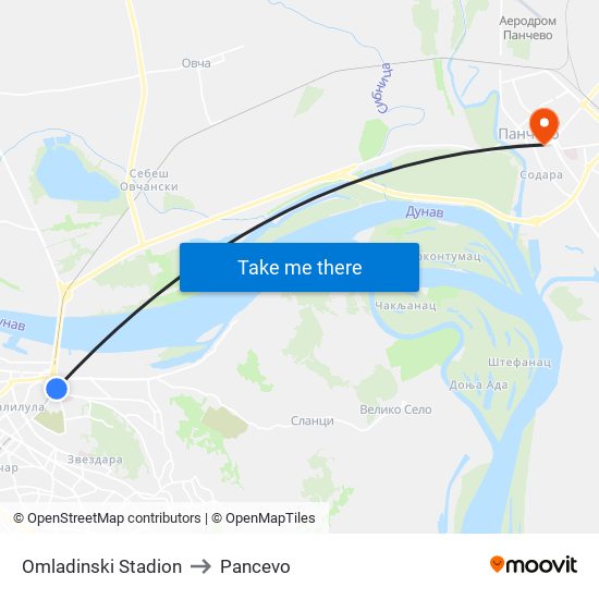 Omladinski Stadion to Pancevo map