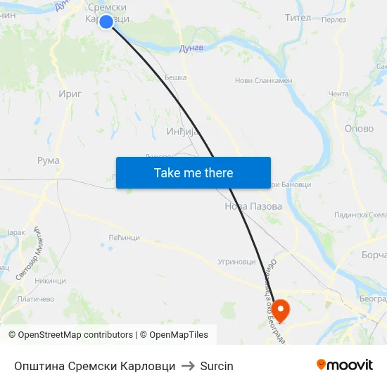 Sremski Karlovci Municipality to Surcin map
