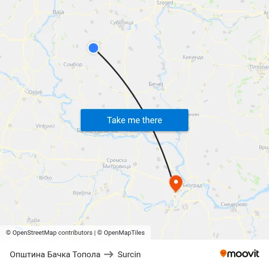 Bačka Topola Municipality to Surcin map