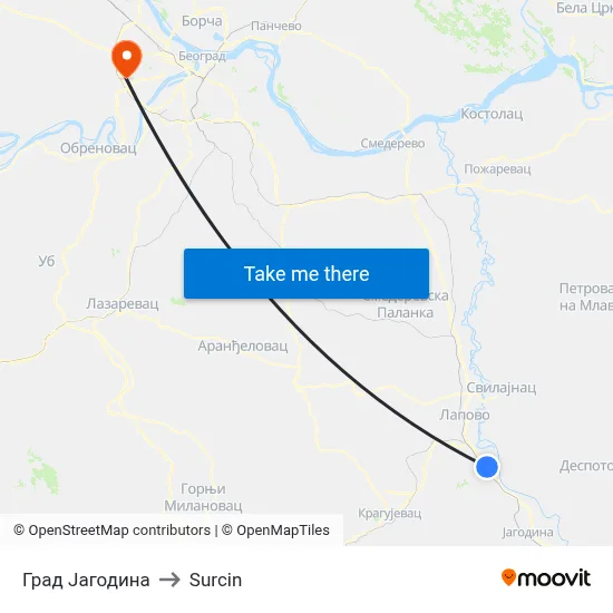 City of Jagodina to Surcin map