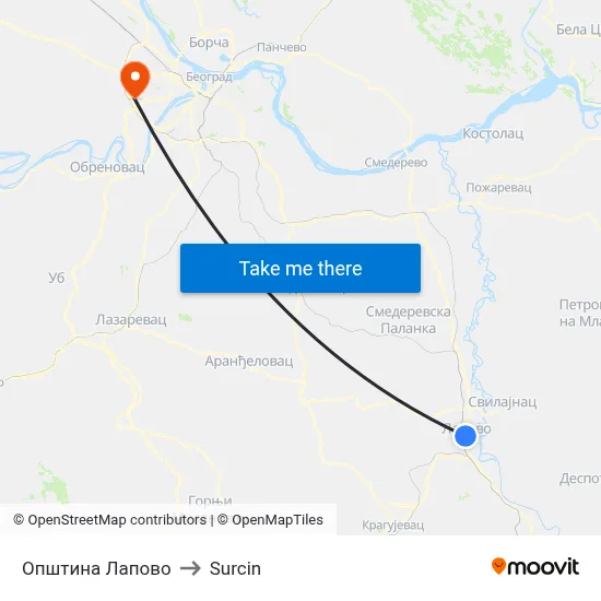 Lapovo Municipality to Surcin map