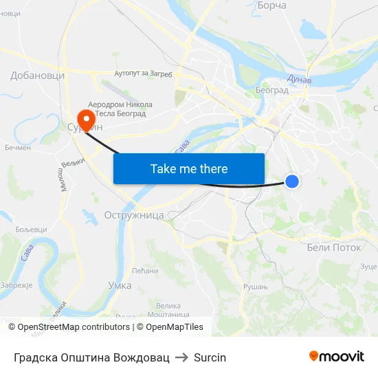 Vozdovac City Municipality to Surcin map