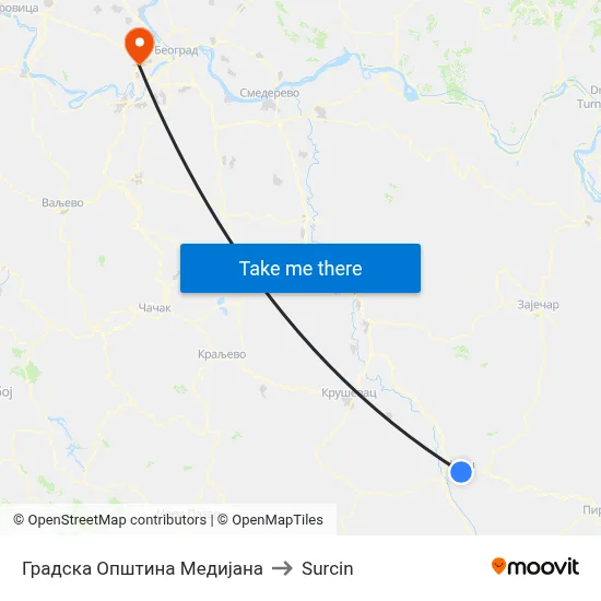 Medijana City Municipality to Surcin map