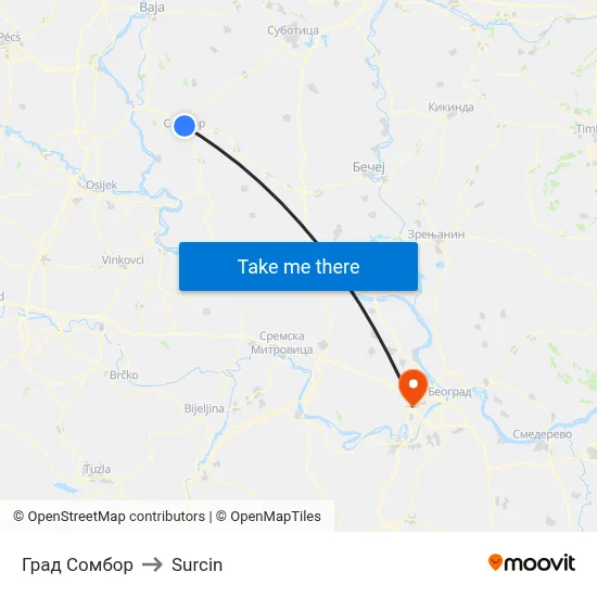 City of Sombor to Surcin map