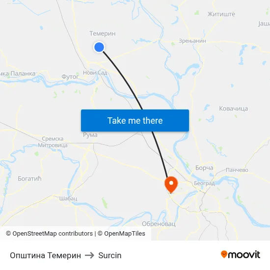 Temerin Municipality to Surcin map