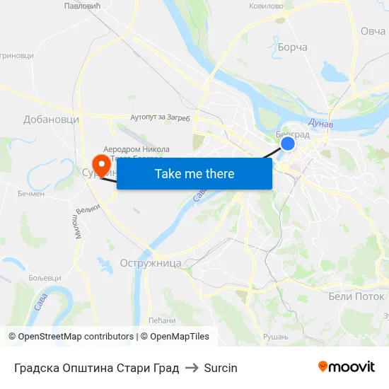 Old Town Municipality to Surcin map