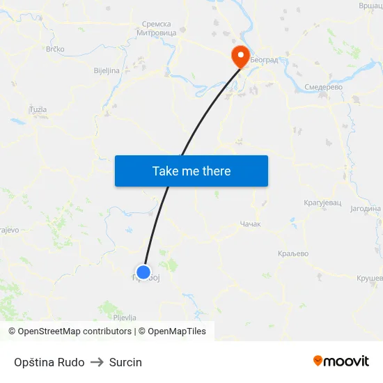 Rudo Municipality to Surcin map