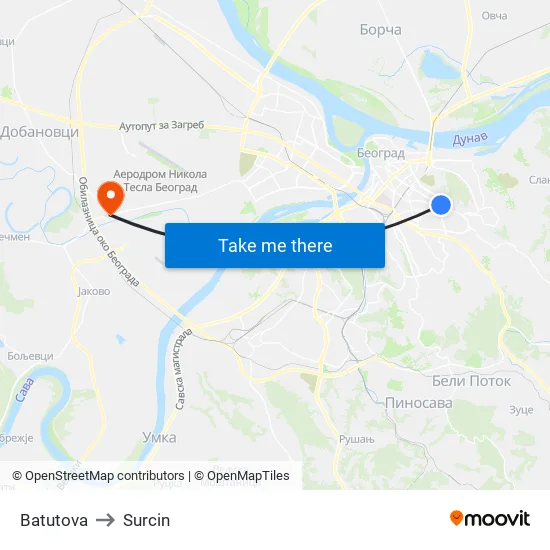 Batutova to Surcin map