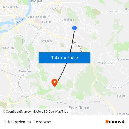 Mite Ružića to Vozdovac map