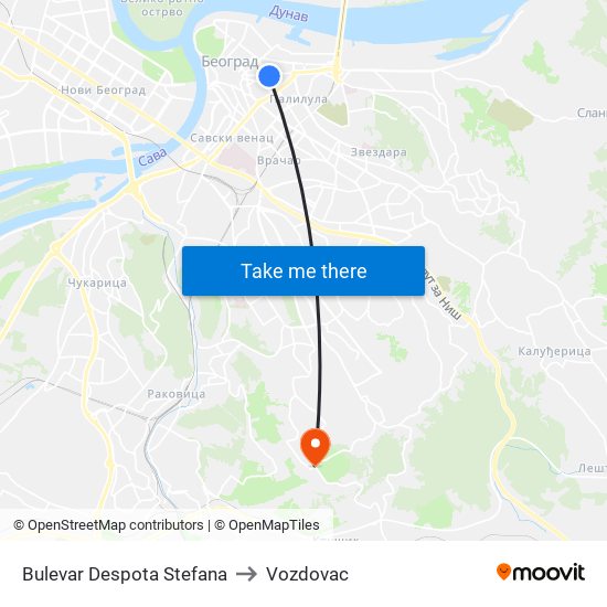 Bulevar Despota Stefana to Vozdovac map