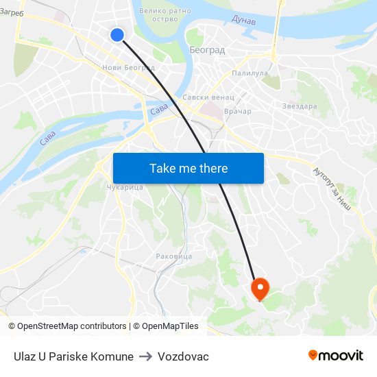 Ulaz U Pariske Komune to Vozdovac map