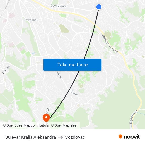 Bulevar Kralja Aleksandra to Vozdovac map