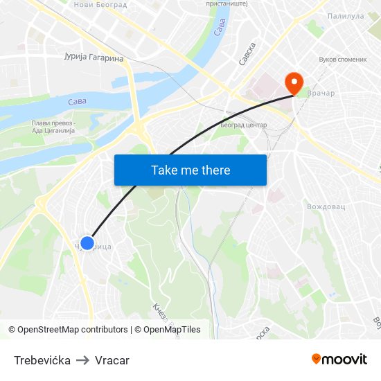 Trebevićka to Vracar map