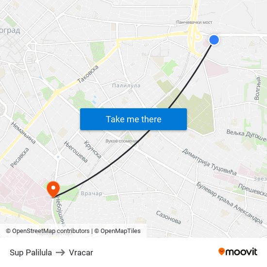 Sup Palilula to Vracar map