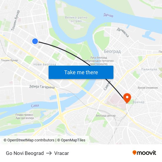 Go Novi Beograd to Vracar map