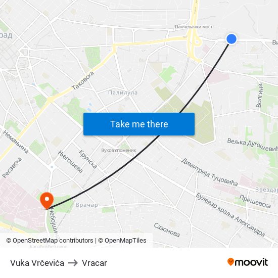 Vuka Vrčevića to Vracar map